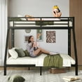 thumbnail image 2 of Miniyam Twin XL Over Queen Metal Bunk Bed with Guardrail and Ladders, Space-Saving Frame, White, 2 of 9