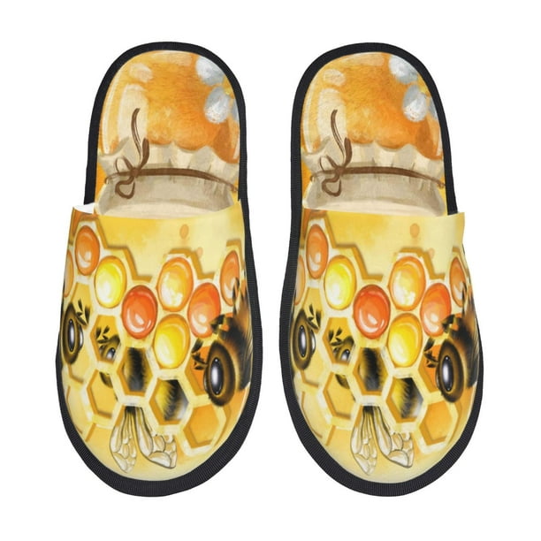 Fotbe Honey Bee Pantuflas Peludas para Mujer con Estampado, Zapatillas de Peluche, Zapatos de Invierno para Casa, Uso Interior y Exterior-Large