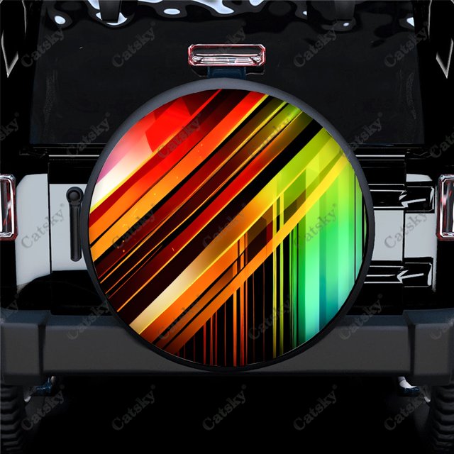 Lignes Abstraites Motif Néon Coloré Polyester Housse de Roue de Rechange Universelle pour Remorque RV SUV Camion Campeur
