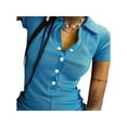 thumbnail image 3 of Yuemengxuan Women Solid Color One-piece Sleepwear, Short Sleeve Lapel Neck Button-up Romper, 3 of 7