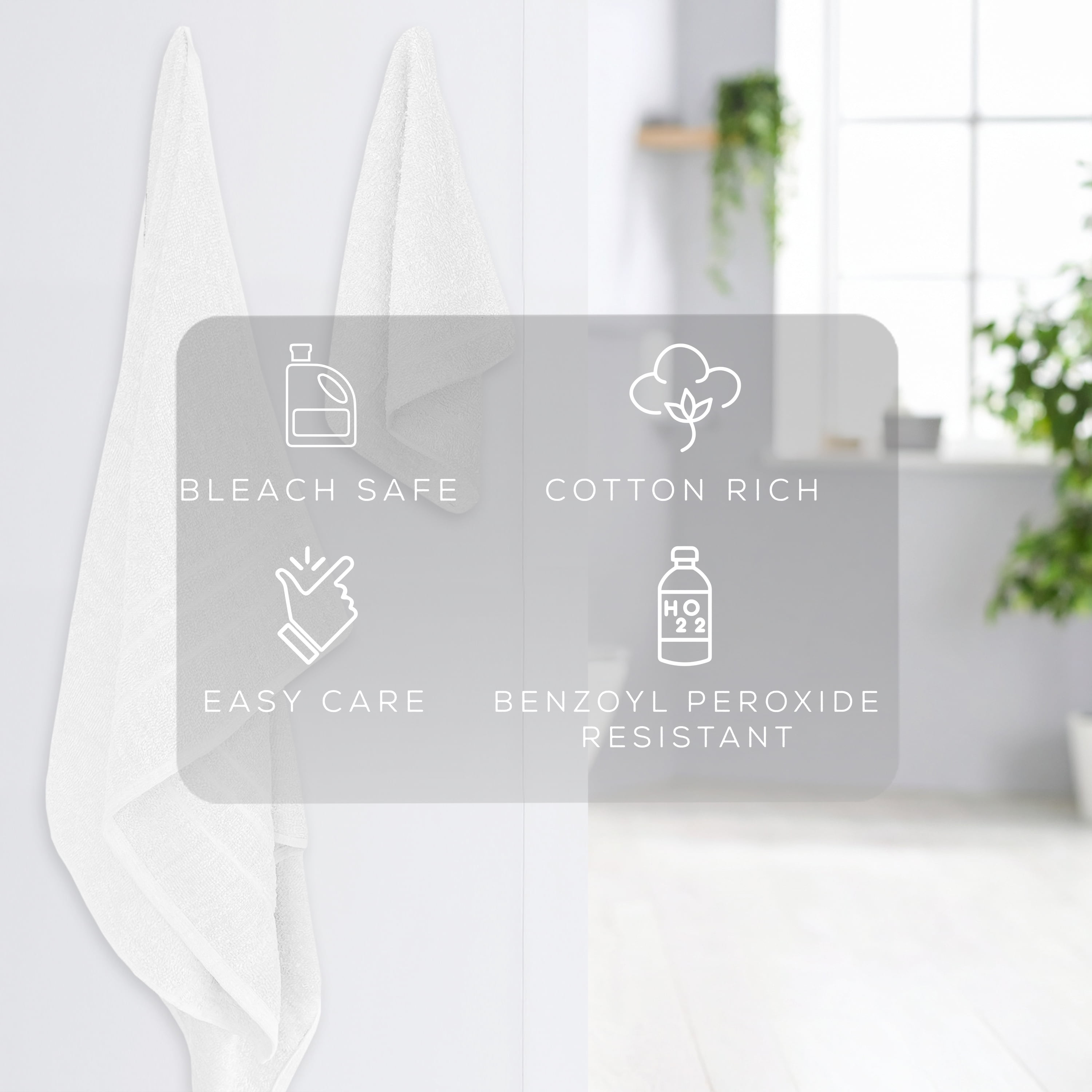 True Hue 24 Piece Cotton-Recycled Polyester Bleach Safe Bath Towel Set, White