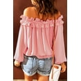 thumbnail image 3 of Women's Pink Puff Sleeve Ruffled Off Shoulder Blouse, 3 of 14