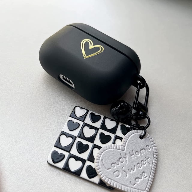 AmPm Love Heart Case Compatible with AirPods Pro, Cute Case Skin Cover with Keychain, Heart Pattern Smooth TPU Protective Portable Accessories Women Girls Case for AirPods Pro Charging Case