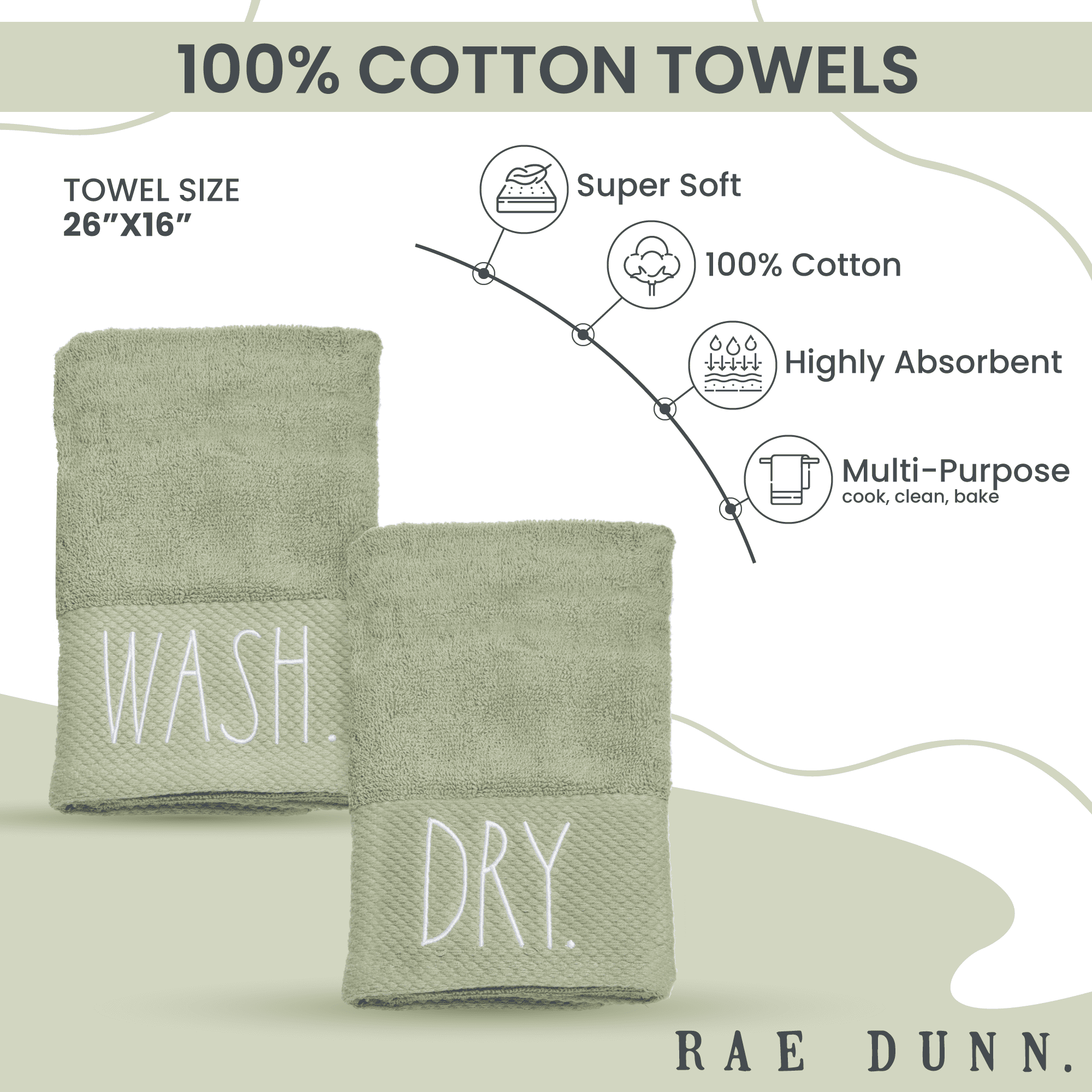 Rae Dunn Hand Towels, Embroidered Decorative Hand Towel for Kitchen and Bathroom, 100% Cotton, Highly Absorbent, 2Pack, 16x26, Embroidered “Trick or