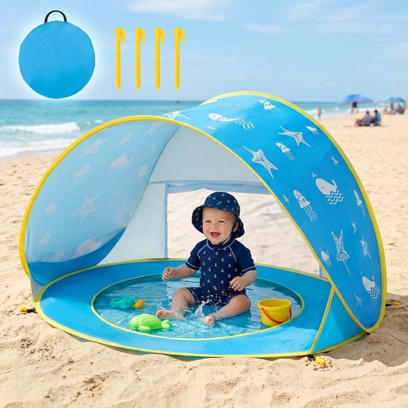 Wilwolfer Baby Beach Tent for Toddlers Blue Pop up Beach Toys Sun Shelter UV Protection Shade
