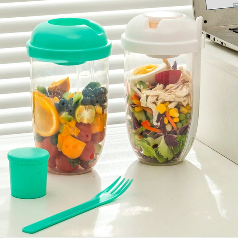 Fresh Salad Cup Set Contains Fork and Portion Cups with Lids,Lunch Box,Yogurt Shaker Cup,Parfait Pudding Dessert Cups,1000ml/33.8 fl.oz, White
