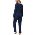 thumbnail image 3 of Kaemgyyd Womens 2 Pack Pajamas Set Long Sleeve V Neck Tunic Top and Soft Wide Leg Pants Solid Color Pjs Set Sleepwear Loungewear, 3 of 6