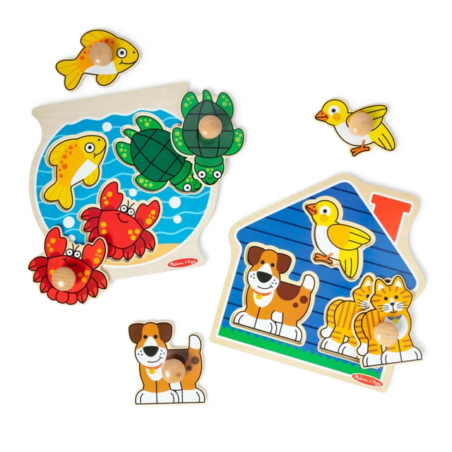 Pecera gigante de madera Puzzle Melissa & Doug, paquete de 2 unidades, House Pets, 3 piezas