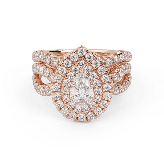 AFFY Infinity Teardrop Double Halo Bridal Set Ring for Women, 7x5mm Pear and Round cut Lab Created Moissanite Engagement Wedding Ring in 10K Solid Rose Gold Ring Size-10