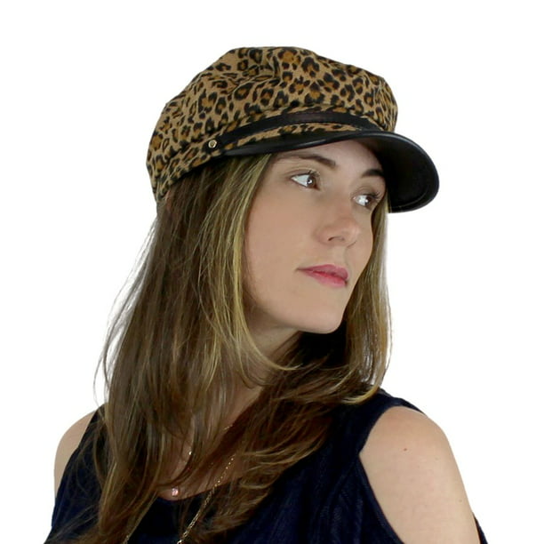 A O Women S Leopard Print Newsboy Cap Pu Brim Baker Boy Hat Animal One Size Walmart Com Walmart Com