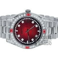 thumbnail image 5 of Mens Red Dial Simulated Diamond White Gold Tone 40mm Full Stainless Steel Watch, 5 of 8