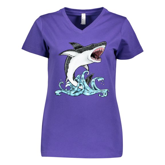 Inktastic Great White Shark Jumping Women's V-Neck T-Shirt