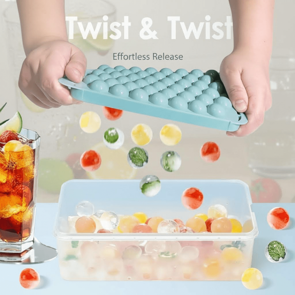 2-Pack Blue Round Ice Cube Trays with Lids and Storage Bin, Reusable Freezer Ice Cube Molds with Container for Easy Ice Making and Organization