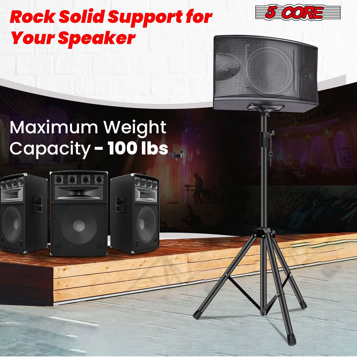 Speaker Stand Height Adjustable PA DJ Tripod Studio Monitor Stands w 35mm Compatible Insert - SS ECO 1PK BLK WoB