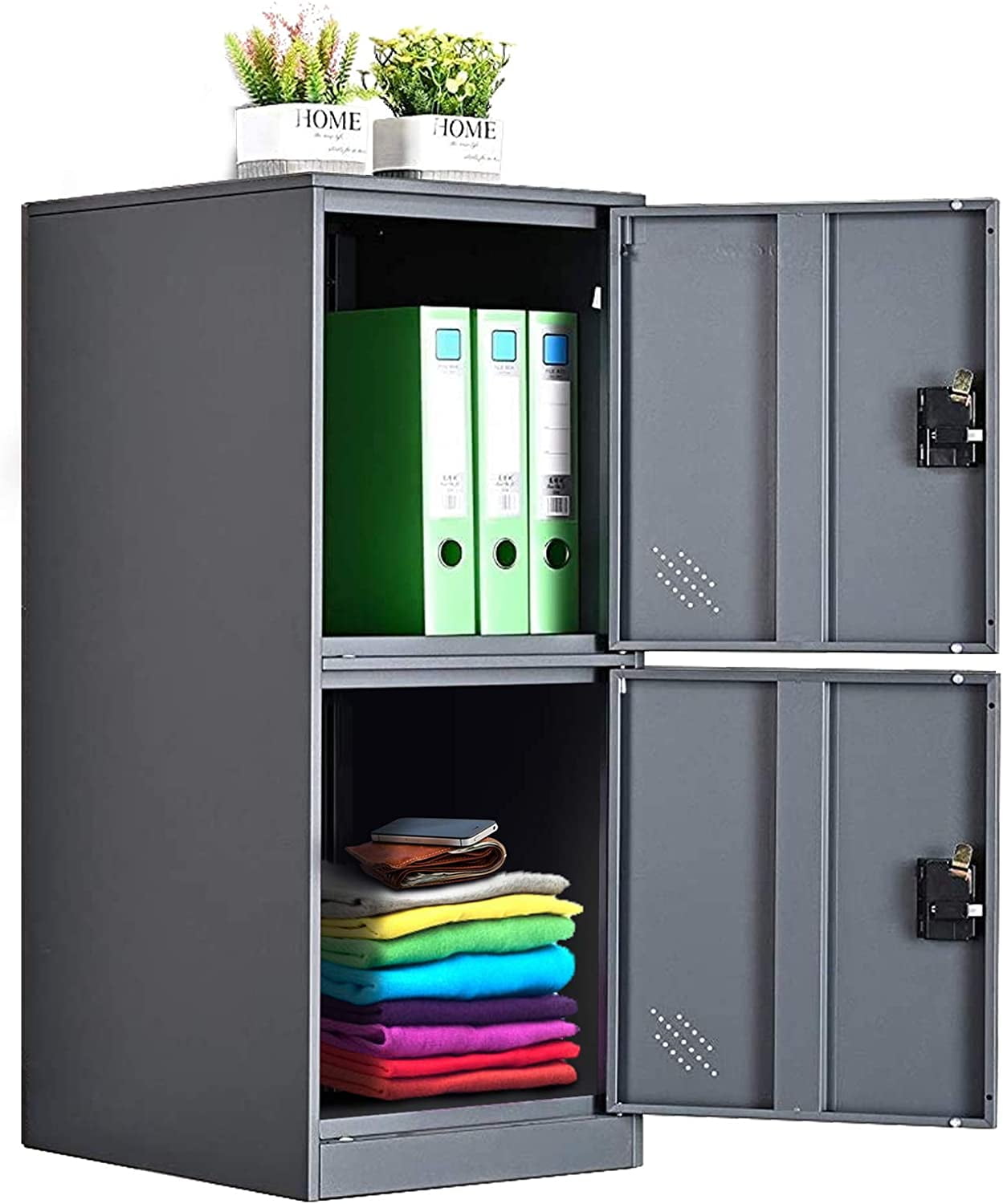 MECOLOR Vertical Single Tier Small Locker with Padlock latche 2 or 3 Compartment Storage for Employee,Home,Office,School,Kids Full White, P2V 