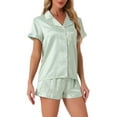 thumbnail image 4 of INSPIRE CHIC Women's Pajama Sets Short Sleeve Button Down Top with Shorts Lounge Sets XL Pea Green, 4 of 5
