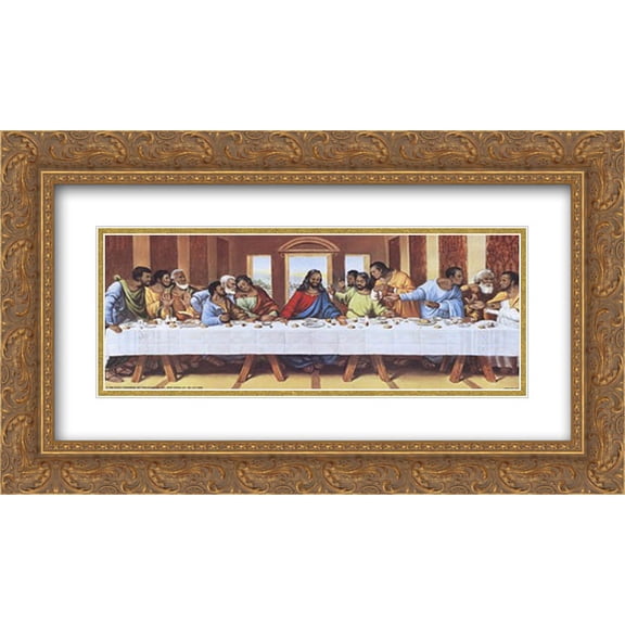 Black Last Supper 2x Matted 24x12 Gold Ornate Framed Art Print by Tobey
