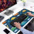 thumbnail image 2 of Long Mouse Pads for Desk,DarkBlue Cartoon Dinosaurs Leaves Clouds Desk Mats on Top Of Desks, Desk Mouse Pad Extra Large with 3mm Non-Slip Base and Stitched Edge for Gaming,Work,Home 31.5"x15.7", 2 of 5