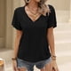 thumbnail image 2 of Camiseta informal holgada de Color puro con cuello en V y manga con volantes para mujer, color negro, 2XL, 2 of 8