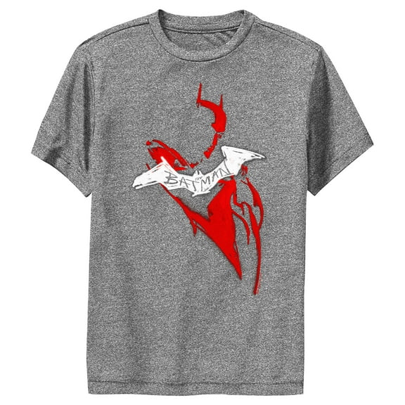 Boy's The Batman Artistic Red & White Graffiti Performance Graphic Tee Charcoal Heather Medium