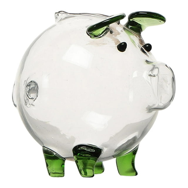 Bonita alcancía transparente de cristal para guardar dinero, decoración de escritorio para niños. Verde 6x7cm