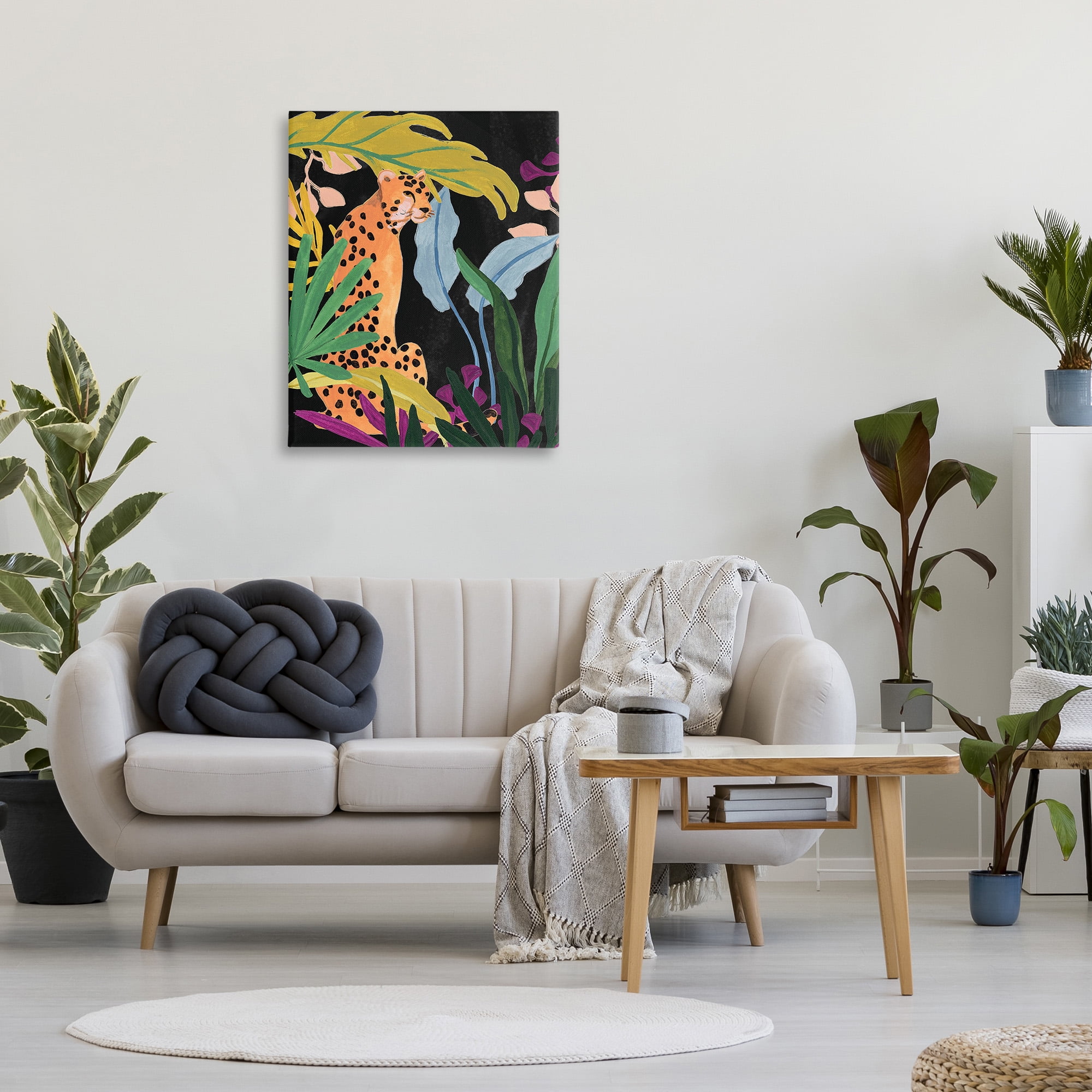 Stupell Industries Jungle Leaves & Cheetah Animals & Insects Painting Gallery Wrapped Canvas Art Print Wall Art, 30 x 40