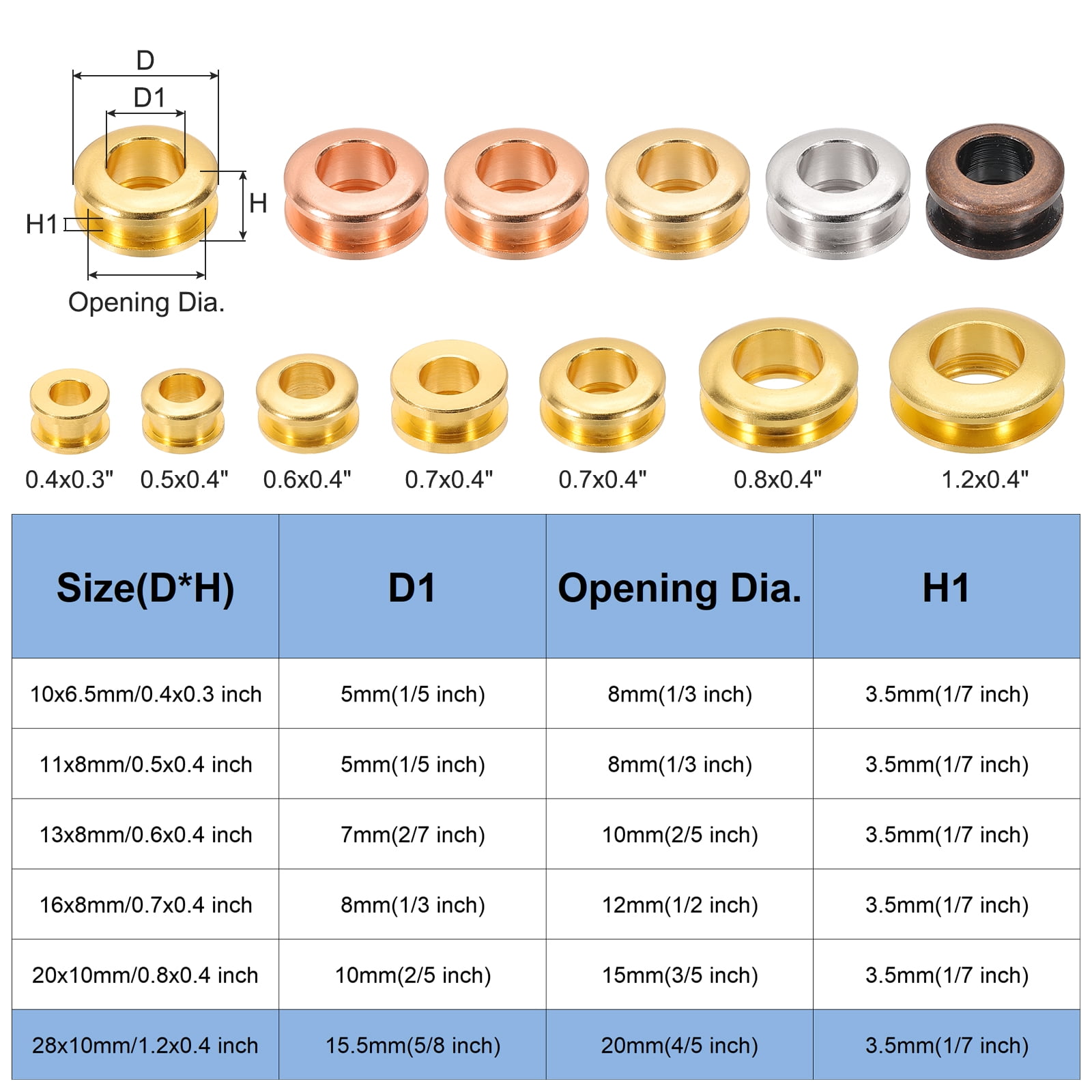 Uxcell 15.5mm(5/8 inch) Solid Brass Hole Eyelets, 10 Pcs Arc Surface Self Backing Grommets with Washer for Leather Craft, Rose Gold