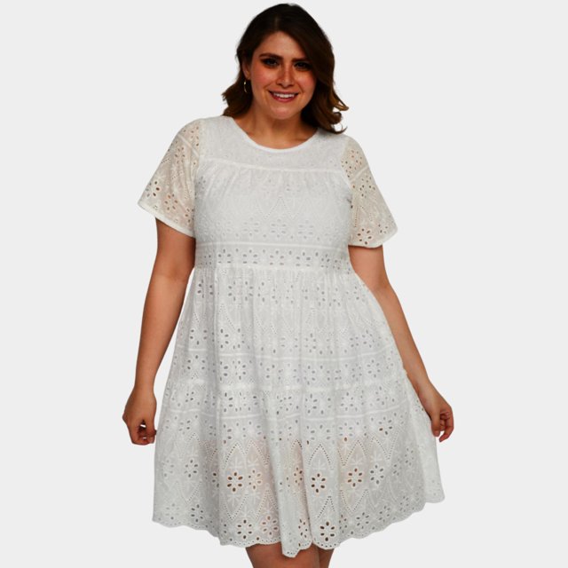 Vestido de algodón Roman Fashion Talla extra 7193 blanco 36