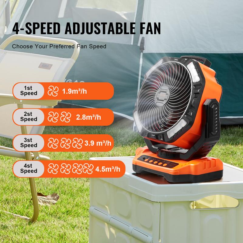 VEVOR Portable Fan Rechargeable 13 inch, Battery Powered Fan with LED Lantern, 4 Speeds Adjustable & 45°/90°Automatic Swivel & Timer , USB Battery Operated Fans for Travel Bedroom Home Camping Office