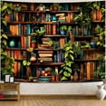 thumbnail image 2 of Botanical Bookshelf Tapestry Lush Green Plant Book Shelf Tapestries Wall Hanging Art Vintage Retro Potted Plants Academics Library Book Tapestry for Bedroom Living Room Dorm 60 x 40 inch, 2 of 6