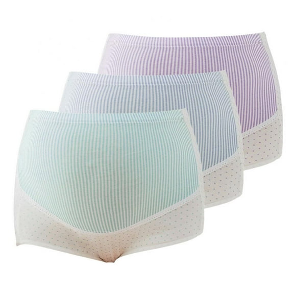 3-Pack Striped High Waist Maternity Panties Over Bump Pregnancy Briefs Adjustable Waistband Belly Support Maternity Underpants