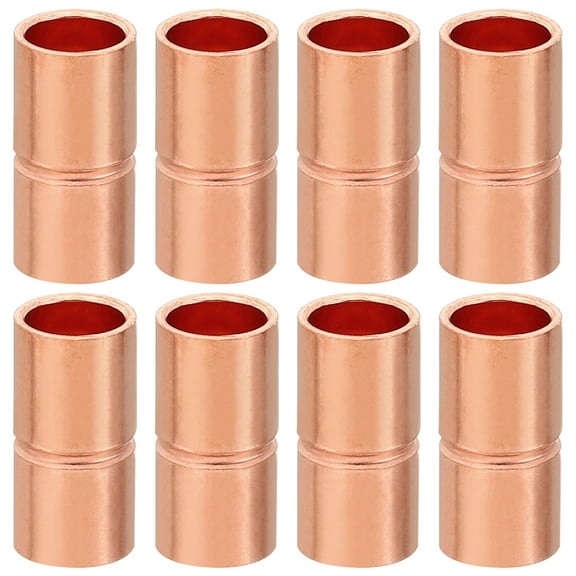 Uxcell 1/4 Inch ID Copper Coupling Fittings, 8 Pcs Rolled Tube Stop Straight Pipe Fitting Welding Joint for HVAC