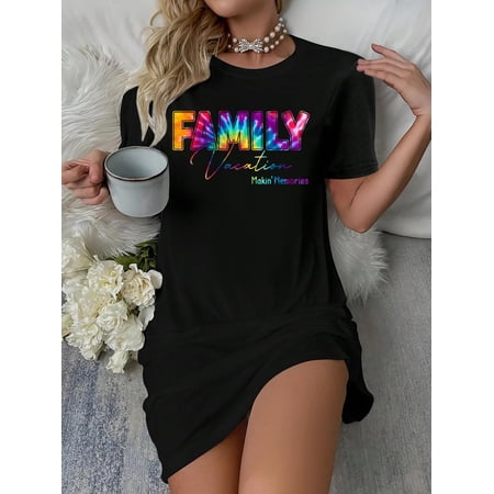 Tie Dye Family Vacation 2022 Making Memories Beach Cruise T-Shirt Dress Summer Vacation Dress Casual Resort Wear