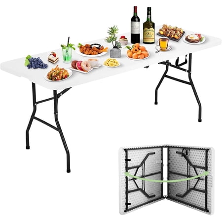Dkelincs 6ft Folding Table Portable Plastic Camping Dining Table with Carrying Handle for Party Picnic White