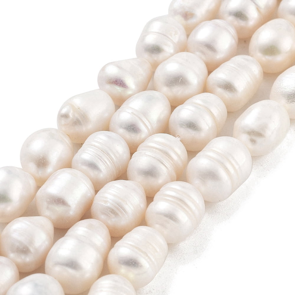 4strands Cultured Freshwater Pearl Beads Strands Grade AB Rice Snow 9~10mm Hole: 0.6mm about 19pcs/strand 6.69~6.89''(17~17.5cm)