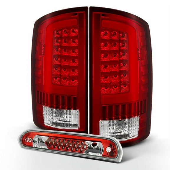 AKKON - For 03-06 Dodge Ram 1500 2500 3500 LED DRL Light Tube Red Chrome Tail Light 3rd Brake Lamp Assembly
