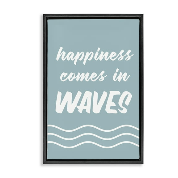 Stupell Industries Happiness In Waves Typography Painting Black Floater Framed Canvas Art Print Wall Art, 17 x 25