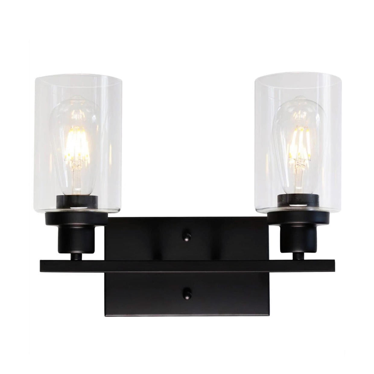 2 Light Black Wall Sconce Industrial Vintage With Clear Glass Shade And Metal Base Bathroom Vanity Lights Hallway Fixture Sconces Lighting Com 2 Light Black Wall Sconce Industrial, Clear Glass Shades For Vanity Lights