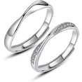 thumbnail image 1 of Anillo de plata de ley 925 para mujer y hombre, anillos sencillos para pareja, anillo de eternidad ajustable, anillo de aniversario, anillo de boda, regalos de joyería, 2 piezas, con joya, 1 of 5