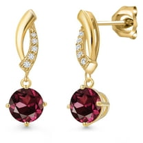Gem Stone King 10K Yellow Gold Red Rhodolite Garnet and Lab Grown Diamond Stud Dangle Earrings for Women | 2.05 Cttw | Gemstone January Birthstone | Round 6MM