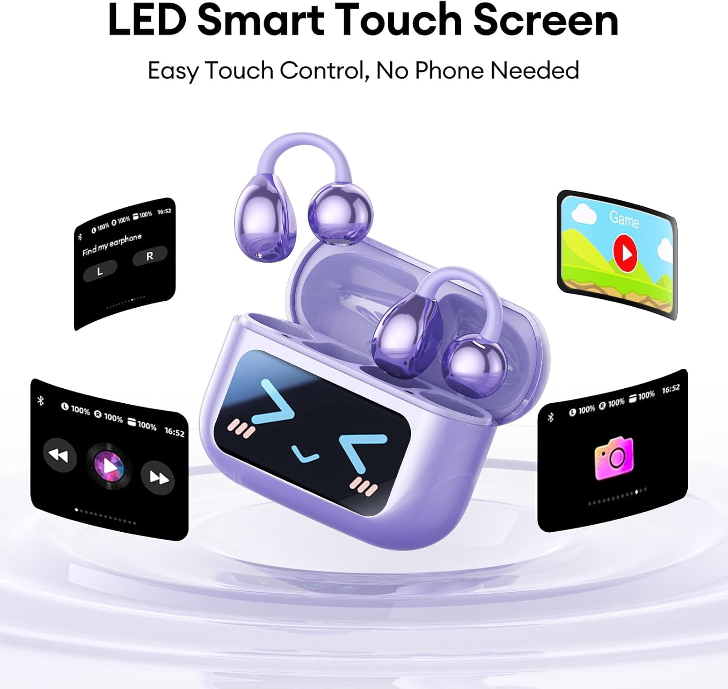 M100 Clip On Ear Headphones AI Open Ear Earbuds Wireless Bluetooth 5.4, Clip On Earbuds with LCD Touchscreen, Lightweight Comfort Open Ear Headphones for Sports, Fitness, and Workouts