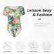 thumbnail image 4 of Balery Tropical Flowers Body de cuello redondo de manga corta para mujer Tops de manga corta Tops básicos-Small, 4 of 7