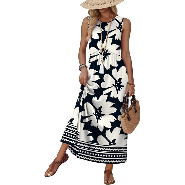 Robes d'Été Babydoll Robe Maxi Taille Empire Plage Vacances Robes d'Été 2026 avec Poches