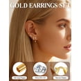 thumbnail image 2 of VEEDOFA 4-Pair Gold Earrings Set for Women, CZ Studs & Huggie Hoops, 14K Gold Plated, 2 of 6