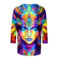 thumbnail image 4 of YOIAVAIOY Women Holiday Tee Shirts Crew Neck 3/4 Sleeve Carnival Print T Shirt Loose Fit Party Soft Comfy Tops Purple XL, 4 of 4