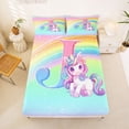 thumbnail image 5 of Erosebridal Girls Unicorn Rainbow Print Queen Sheet Sets,Colorful Glitter Print Monogrammed J Bed Set For Kids 4-Piece, 5 of 6