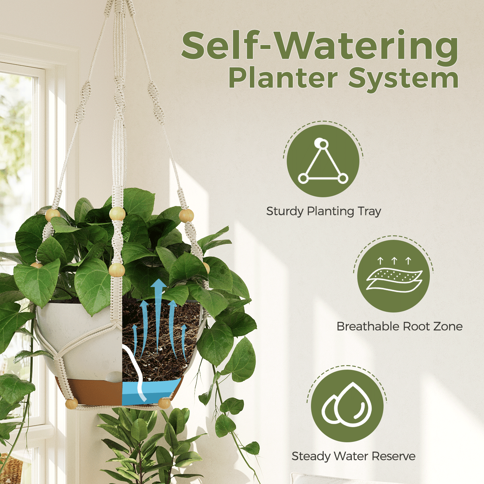Gentingbro 3 Pcs White Hanging Planters Set, Decorative Pots for Succulents, Green Plants & Flowers Indoor Outdoor, Space-Saving Hanging Plant Pots for Vertical Gardening