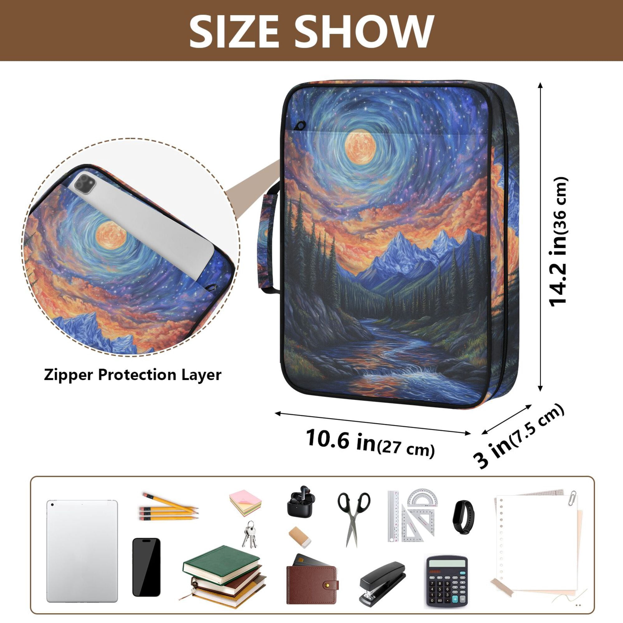 FORMRS Accordion File Folder A4 Size 7-Pocket Expanding Document Organizer Bag with 3 Ring Binder, Mountains and Forests