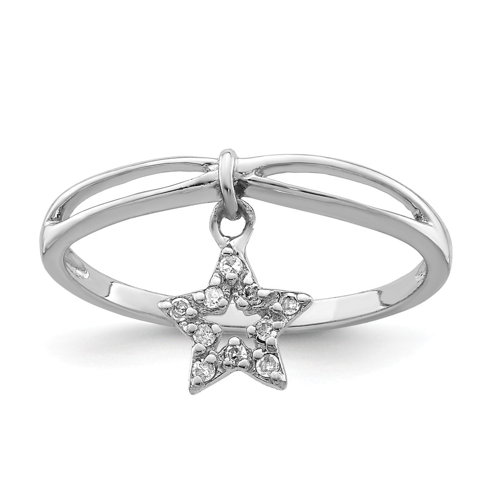 Solid 925 Sterling Silver Diamond Star Dangle Ring Band Size 6 (.05 cttw.)