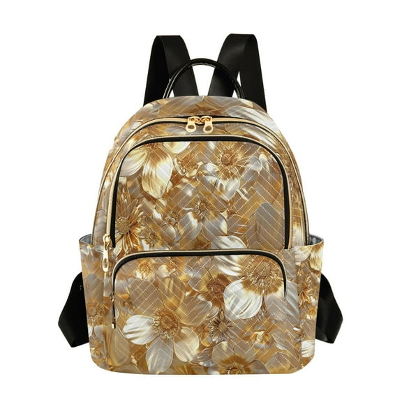 3d Gold Flowers Travel Laptop Backpack Casual Daypack Lightweight Bookbag Compartment for Business
